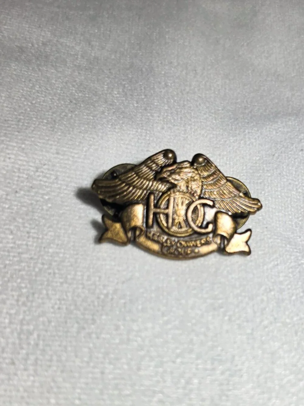VTG Harley Davidson Brass Eagle Pin HOG Harley Owners Group Pin 1993 Double Post